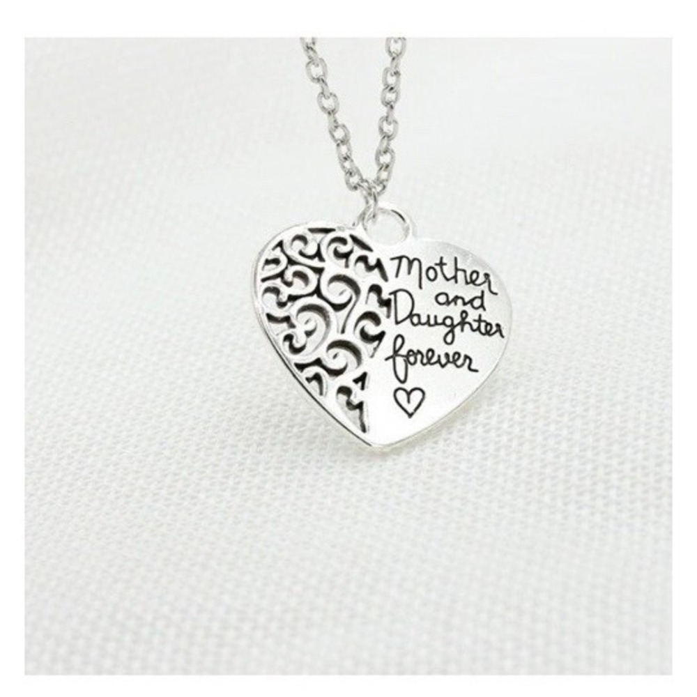 Silver Tone Mom And Daughter Forever Necklace And Pendant.